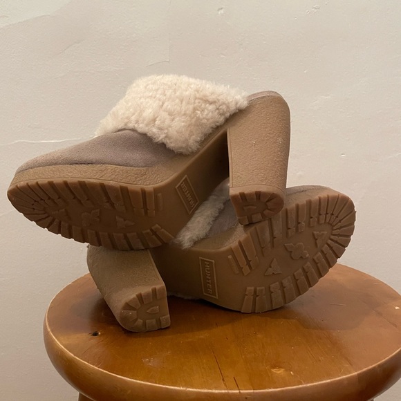 HUNTER Bruson Suede Leather Sheepskin Y2K Mules - Picture 3 of 7